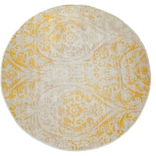 Paco Home Teppich Modern Shabby Chic Stil Terrassen Teppich gelb 160 cm rund,