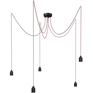 Relight Pendelleuchte 5-flammig Kraken (höhenverstellbar), E27 Lampenfassungen aus Bakelit, 5x 1.5 Meter Textilkabel Rosa