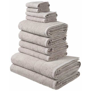 Handtuch Set MY HOME "Inga" Handtuch-Sets Gr. 10 tlg., grau (hellgrau) Handtücher Badetücher mit feiner Bordüre, Handtuchset aus 100% Baumwolle