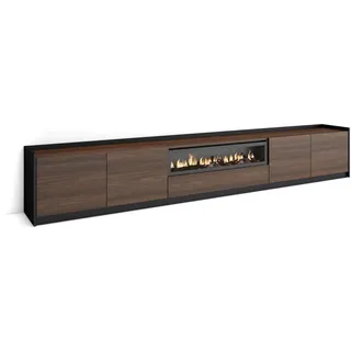 SKRAUT HOME Lowboard 310x50x37 cm Dunkler Eiche/Schwarz Holzwerkstoff