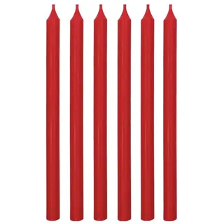 Hohe Stabkerzen 6er Set im eleganten Stil, Farbe WEIHNACHTSROT, schlankes Design mit 1,3 cm Durchmesser, Höhe 25 cm, ca. 6 Stunden Brennzeit, Ruß- und tropffrei, Hoher Neidfaktor.