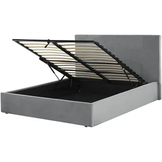 Beliani Bett mit Stauraum Samtstoff LORIENT 140 x 200 cm Hellgrau