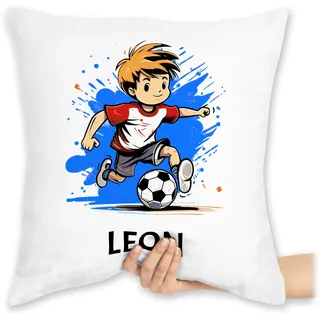 Kissen 40x40 Zierkissen - Fußball Junge Fußballer Geschenk Kinder Name - 40 x 40 cm - Weiß - Fussball kopfkissen Geschenke+für+fußballfans Jungen Ball kissenhülle fußballkissen fußballfan