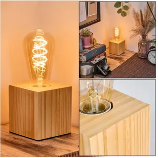 hofstein Tischleuchte Tischlampe aus Holz in Naturfarben mit Schalter am Kabel, ohne Leuchtmittel, moderne Leuchte im skandinavischen/Boho-Design, Höhe 9 cm, E27 beige