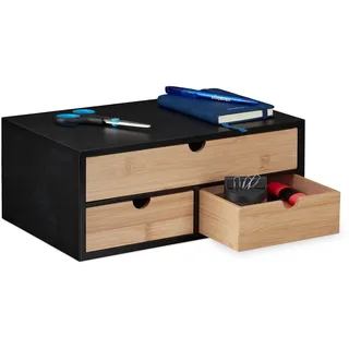 Relaxdays Schreibtisch Organizer 3 Schubladen Natur/Schwarz 1 St.
