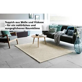 Teppich »Brave«, rechteckig, Handweb, Material 50% Wolle, 50% Viskose, handgewebt, melierte Optik, 45941368-2 creme 12 mm