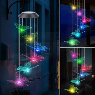 Fohil Windspiel Solar Schmetterling Windspiele für Draußen, Solarleuchten LED Mobile Windspiele Farbwechsel Wasserdicht Haengende Gartenlampe Außen für Garten Hof Rasen Wege Balkon Terrasse Party Deko