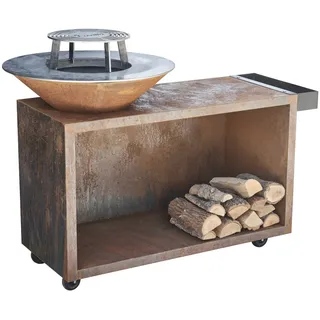 FLAME Feuerschale mit Grillring & Plancha in Corten – Rostoptik, wetterfest