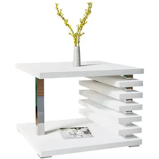 MEBLINI Kleiner Couchtisch Quadratisch mit Stauraum für Wohnzimmer - Wohnzimmertisch Modern Klein - Beistelltisch - Stubentisch - Kleiner Tisch - Coffee Table - 60x60x45 cm - Weiß Matt mit Chrom