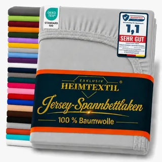 EXKLUSIV HEIMTEXTIL Marke Jersey Spannbettlaken 120 x 200 cm Grau | COMFORT 100% Baumwolle - 140 gsm - Oeko - Tex Zertifiziert - Steghöhe 30 cm - geeignet für Matratzenhöhe 25 cm
