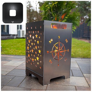 tuning-art Windrose Feuerkorb Feuertonne Feuerschale + Grillplatte Feuerplatte Grillring