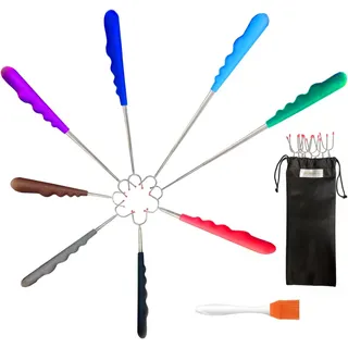 Grillspieße, 8 Stück,30-115cm, OrgMemory Grillspieße Teleskop, Grillspiess Edelstahl perfekt für Picknick Camping Campfire BBQ Camping Hot Dog Gemüse(Farbe)
