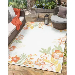 Outdoorteppich "Isla, LAGERRÄUMUNG", bunt (cream,multi,rot), B:160cm H:6mm L:230cm, Polypropylen, MYFLAIR MÖBEL & ACCESSOIRES, Teppiche, Outdoorteppich, Wendeteppich, Blumen, mit Bordüre, Outdoor geeignet, Balkon, Terrasse