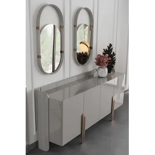 Xlmoebel Sideboard Elegantes Sideboard in Hochglanz mit Designer-Spiegeln aus Edelstahl (Sideboard + 2x Spiegel, Sideboard + 2x Spiegele), Hergestellt in Europa grau