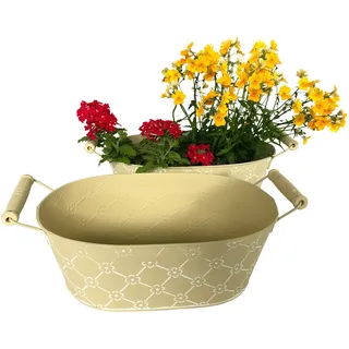 2 Blumentöpfe aus Zink Set Gelb Creme - Blumentopf Pflanzkübel Schalen Gefäß P36