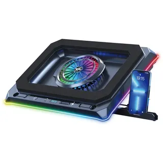 Conceptronic USB-C Laptop-Kühlpad + Handyhalter, 130mm lang THYIA04B Gaming mit RGB, versiegeltem Schaumdesign und Smartphone-Halter, 48,3 cm (19), 15 kg, 1 Stück(e), 13 cm, 1700 RPM, Schwarz