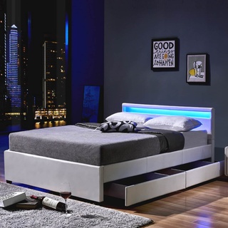 Home Deluxe LED Bett Nube mit Schubladen 140x200 Weiß