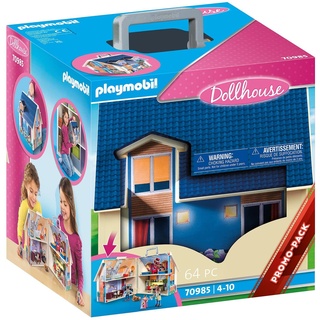 PLAYMOBIL Dollhouse 70985 Mitnehm-Puppenhaus mit Griff, Zusammenklappbar, Spielzeug für Kinder ab 4 Jahren