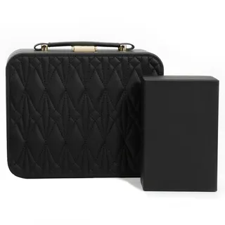 V-LAFUYLIFE Reise-Schmuckkästchen, Schmuck-Aufbewahrungskoffer, Schmuckkoffer für Damen und Herren, 2-lagig, Schmuck-Organizer-Box mit abnehmbarem Tablett, Schwarz