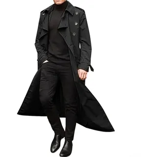 Durashmall Herren Langer Trenchcoat Winter Warm Vintage Lose Parka Jacke Overcoat Outwear Windbreaker Business Casual Formal Outdoor Polyester (L Schwarz)