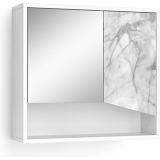 Vicco, Spiegelschrank + Badezimmerspiegel, Bad Spiegelschrank Irida, Weiß/Marmor, 60 x 55 cm