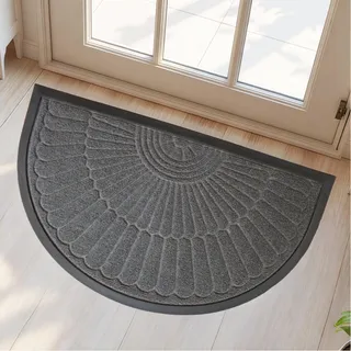 Dasenvo Halbrunde Fußmatte für Eingang oder Schlafzimmer, rutschfester Teppich für den Eingangsbereich, flaches Profil, leicht zu reinigen, Bodenmatte für Heimdekoration (grau, 45 x 75 cm)