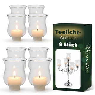 8 Stück Novaliv Teelichtaufsatz klar 8 cm Glasaufsatz für Kerzenleuchter Kerzenständer Glas Adventskranz Teelichthalter Stabkerzenhalter Kerzenpick