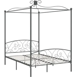 vidaXL Himmelbett Bettgestell Bett Doppelbett Metallbett Bettrahmen Lattenrost Schlafzimmerbett Schlafzimmermöbel Ehebett Grau Metall 120x200cm