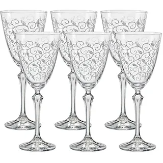 Bohemia Weißweingläser Kristall, Weinglas, Model Leaves Clear, Gravur, 250 ml, 6er Set (Weißweingläser 250 ml)
