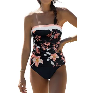 Tankini-Set mit Bauchweg-Effekt und trägerlosem Design, mit floralem Muster