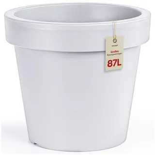 KONZEPT Blumentopf 58 cm Durchmesser, H 52 cm, 87 L in konischer Form, aus Kunststoff, Geprägtem Rand, Konische Form, Stapelbar, Volumen: 87 L weiß