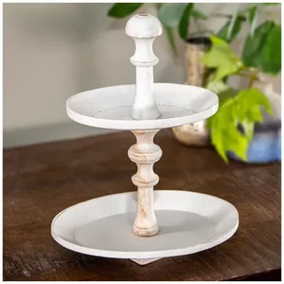 Antikas Wanddekoobjekt Etagere, 2 Etage, Rund, Holz, Weiß, Flach