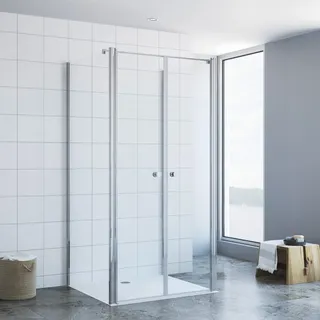Duschkabine Eckeinstieg 80 x 80 x 197 cm U Form U Kabine Dusche Eckdusche Pendeltür Doppelpendeltür Schwingtür Drehtür Seitenwand Freistehend Sicherheitsglas ESG 6 mm klar Nanobeschichtung