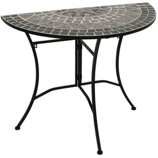 DEGAMO Wandtisch Anstelltisch Konsolentisch SIENA halbrund 45x90cm, Gestell Eisen schwarz, Tischplatte Mosaik grau/weiss