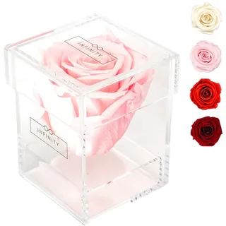 Infinity Acrylbox - 1 Echte Infinity Rose, die 1-3 Jahre hält ohne Wasser | Acrylbox mit Rosa haltbarer Rose - Mit Geschenkverpackung für sie