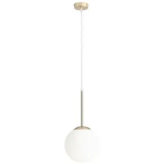 Licht-Erlebnisse Pendelleuchte CAPACO, ohne Leuchtmittel, Glas Metall H: max. 200 cm 20 cm breit in Gold Weiß E27 Kugel Schirm bunt