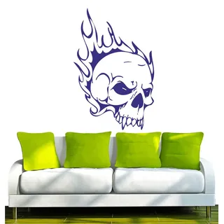 INDIGOS UG Wandtattoo Wandtattoo - Wandaufkleber - w355 Totenkopf Skull Schädel Bone blau 96 cm