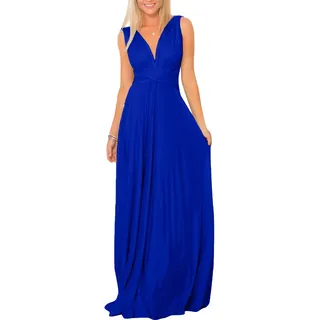 IMEKIS Damen Elegant Abendkleid Multiway V-Ausschnitt Schulterfrei Partykleid Ärmellos Neckholder Maxikleid Rückenfrei Sommerkleid Festlich Cocktailkleid Brautjungfer Hochzeit Ballkleid Königsblau L - L