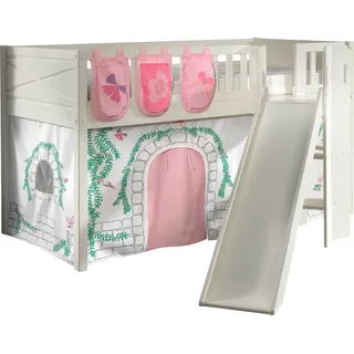 Vipack Hochbett Scott (Made in Europe) m. Rutsch-/Leiterturm, LF 90x200 cm, Vorhang, Tasche, 4 Designs weiß