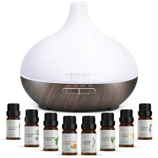 ASAKUKI 300ml Aroma Diffuser mit 8 * 10ml Ätherische Öle Set