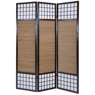 Homestyle4u Paravent Paravent Holz Raumteiler Bambus spanische Wand Trennwand Sichtschutz, 3-teilig braun 132 cm x 175 cm