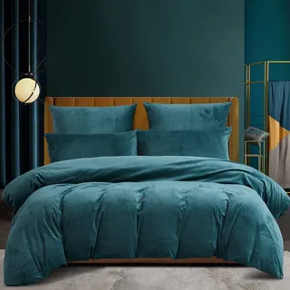 Luofanfei Warme Bettwäsche 200x200 Winter Petrol Blau Flauschig Warm Flanell Plüsch Winterbettwäsche Bettbezug Set Fleece Bettwäscheset Microfaser Bettwäscheset und Kopfkissenbezüge 80x80 cm