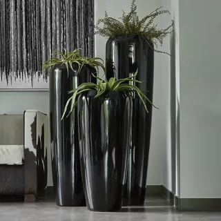 Klocke Pflanzgefäße Moderne & Hochwertige Pflanzvase/Pflanzkübel – Groß: 120cm - Hochglanz Schwarz - Fiberglas - Mit Einsatz – Indoor & Outdoor – Wetterbeständig & Frostsicher – Vase/Kübel
