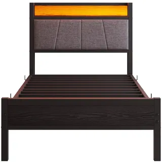 STILVORA Bettrahmen aus MDF und Metall, Schwarz, 90x200 cm, mit LED und USB-Ladestation