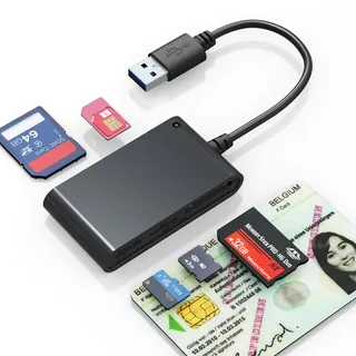 Speicherkarten Lesegerät SIM-Kartenleser - 7-in-1 Multi-Kartenleser für SIM, SD, M2, MS, Micro-SD, MMC, Smart Karten, Memory Stick Pro Duo Adapter, M2 Lesegerät, Smartcard Leser ISO 7816 Klasse A,B,C