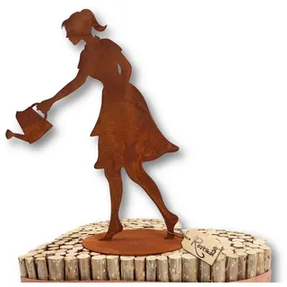 Rostikal Gartenfigur Gärtnerin Dekofigur Edelrost Gartendeko, echter Rost braun 40 cm