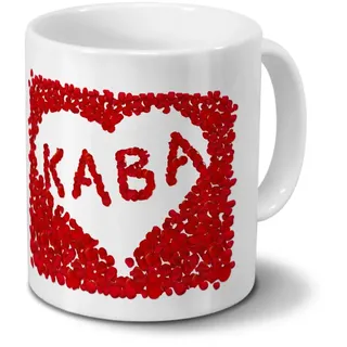 Tasse mit Namen Kaba - Motiv Rosenherz - Namenstasse, Kaffeebecher, Mug, Becher, Kaffeetasse - Farbe Weiß