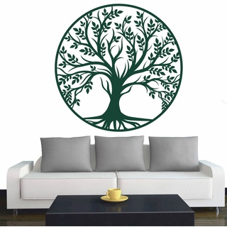 Wandtattoo - Baum des Lebens - 0 - Lebensbaum Weltenbaum - 60x60 cm - Dunkelgruen - Dekoration - Wandaufkleber - für Wohnzimmer Kinderzimmer Büro Schule Firma