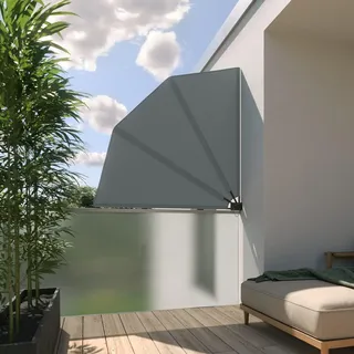 Balkonfächer Sichtschutz Sonnenschutz Balkonsichtschutz Balkonmarkise Trennwand mit Wandhalterung, Farbe:grau, Größe:120 x 120 cm