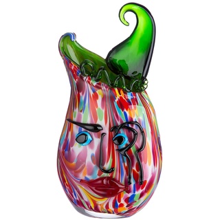 Glas Art Vase Dekovase Gesichtsvase - Deko Wohnzimmer - Geschenk für Frauen Geburtstag - Farbe: Mehrfarbig - Höhe 35 cm